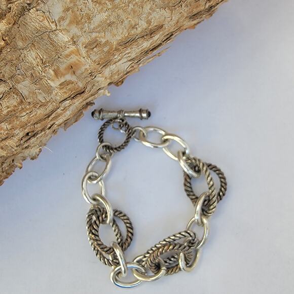 Vintage silver-tone rope link bracelet with toggle clasp 1990s bold - Picture 8 of 10